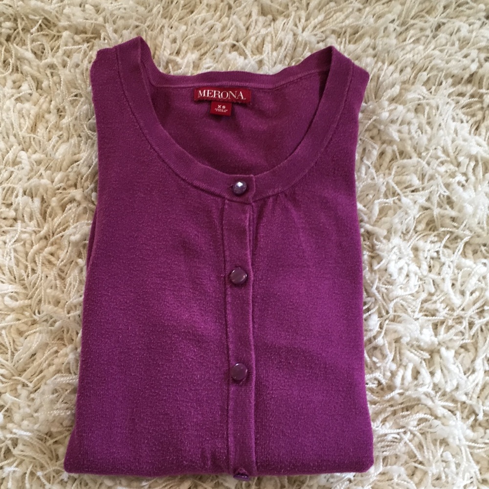 Purple Button Up light weight Cardigan Sweater 3/4 Sleeves